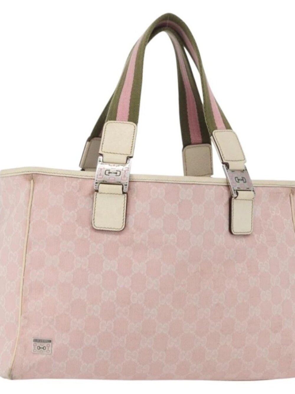 GUCCI GG Canvas Sherry Line Tote Bag Pink Silver 145758 Auth 172816
